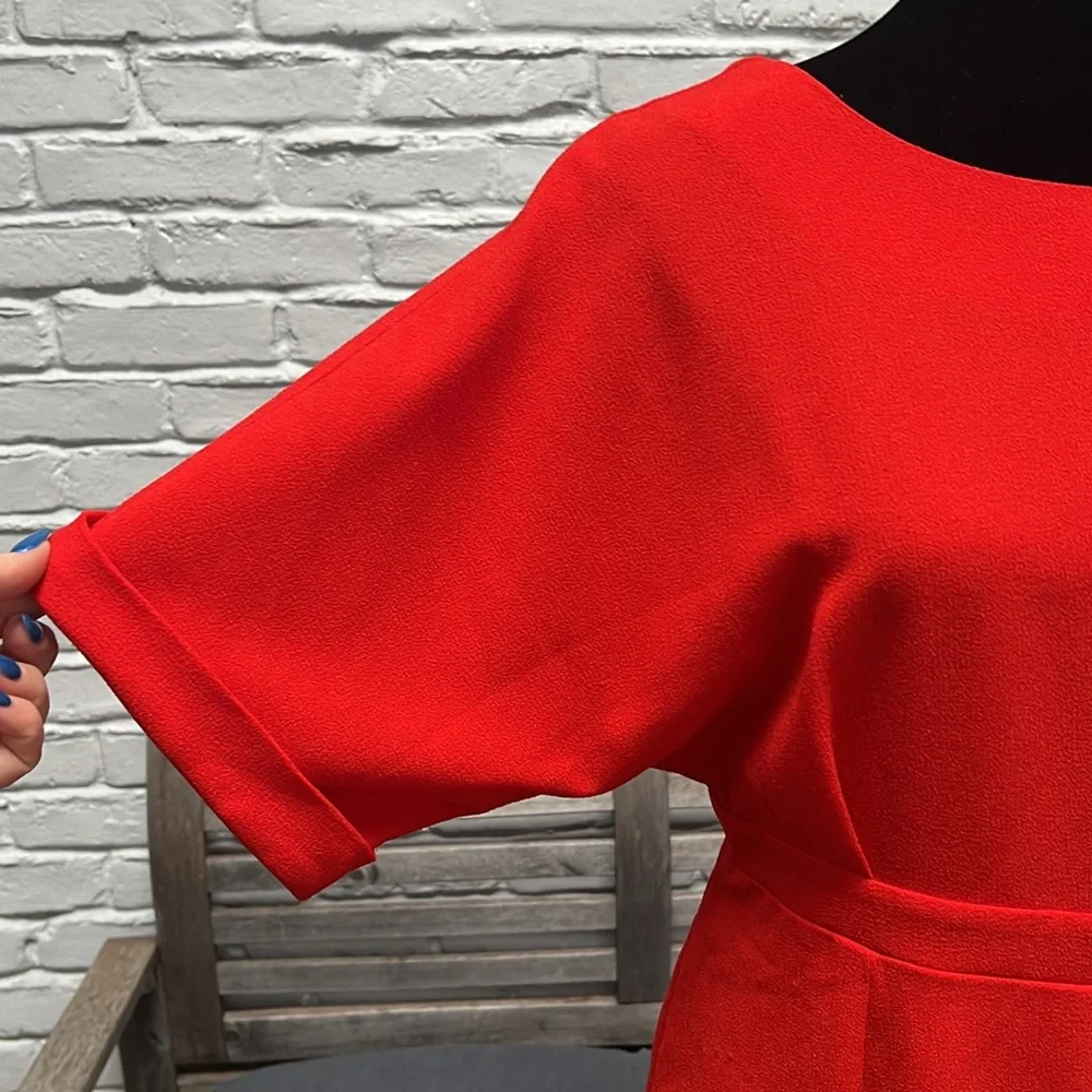 🟠 ASOS Petite Chic Red-Orange Crepe Midi Dress, size 8 - Picture 8 of 11